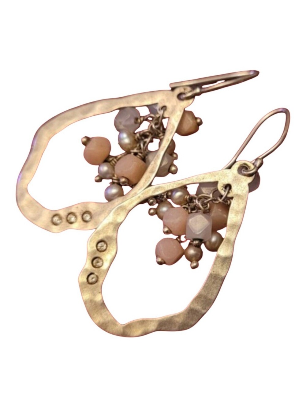 Silpada Hammered Teardrop Dangle Earrings with Peach Beads